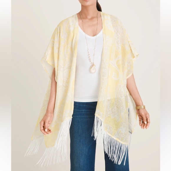 Chico's Sweaters - Chico’s 100% Linen Paisley Ruana Wrap Cardigan Women’s Sz S/M lightweight